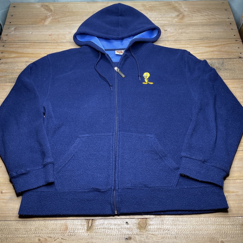 Vintage WB Looney Tunes Hoodie Full Zip Tweety Bugs Taz Fleece Size Medium
